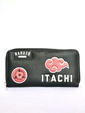 Like New Naruto Itachi Black Faux Leather Zip Around Wallet Cloud Manga Bioworld